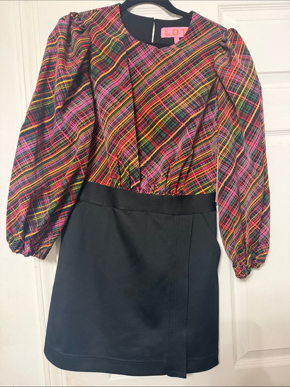 Plaid short retro style dress with pockets